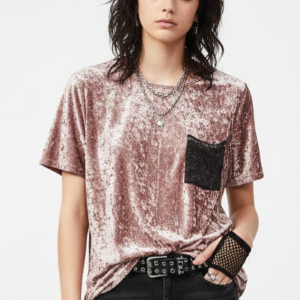 FSL Apparel Tee Shirt Velvet Floral Grunge Fairy Whimsigoth Pink Brown M